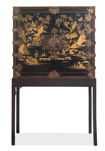 Lot 641 - A Chinese Export black lacquer cabinet on stand, early 19th century