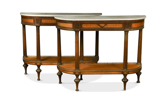 Lot 578 - A pair of French marble top console tables, 19th century