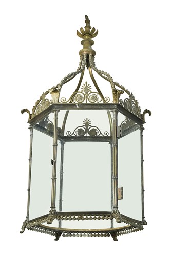 Lot 658 - A Regency hexagonal brass ceiling lantern