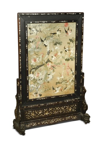 Lot 510 - A Japanese silk panel firescreen circa 1900