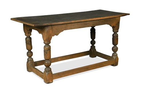 Lot 341 - An oak dining table with old graffiti-carved top, 17th century