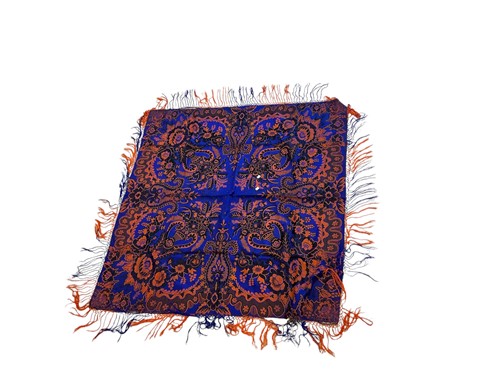 Lot 204 - A Russian silk scarf in red and blue floral...