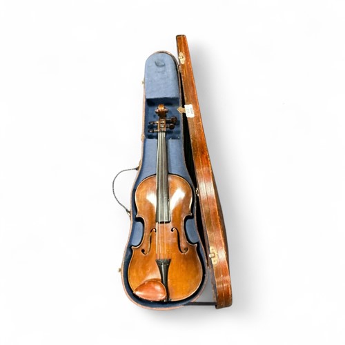 Lot 97 - A Stradivarius copy violin, 2 piece back,...