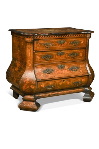 Lot 495 - A Dutch marquetry bombe commode, late 18th century