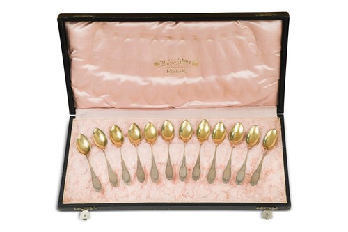 Lot 169 - Rostock, Germany, a cased set of twelve Art Nouveau teaspoons