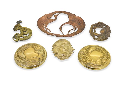 Lot 95 - A collection of eighteen Art Nouveau copper and brass mounts