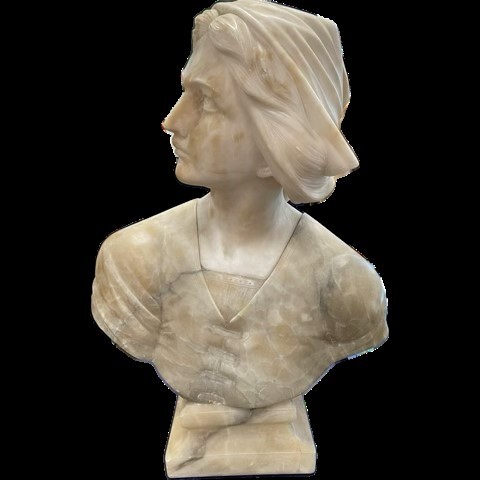Lot 439 - Attributed to Giovanni Broggi (1853-1919), an alabaster bust of a young woman