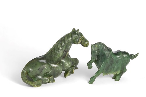 Lot 28 - Six various Chinese jade and jadeite horses, 20th century