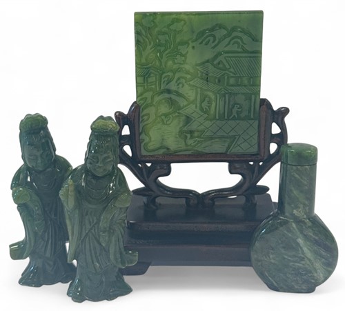Lot 25 - A Chinese spinach jade table screen, 20th century