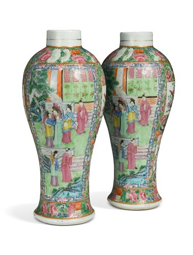 Lot 5 - A pair of Cantonese porcelain vases, mid-19th century