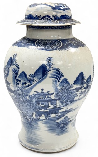 Lot 8 - A Chinese blue and white baluster vase and cover, Qing Dynasty, Qianlong Emperor