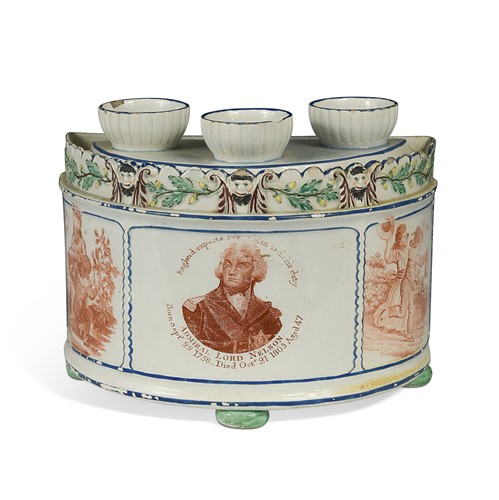Lot 348 - A pearlware commemorative bough pot and cover, 19th century