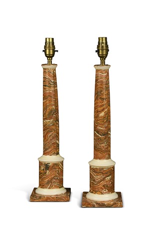 Lot 418 - A pair of simulated marble table lamps, 20th century
