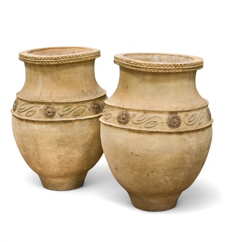 Lot 703 - Two large terracotta olive jars, modern