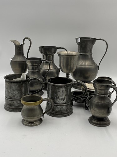 Lot 132 - Various pewter items, to include two Victorian...