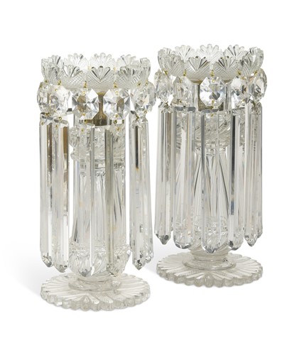 Lot 581 - A pair of clear glass candle lustres, circa 1900