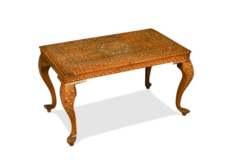 Lot 592 - An Indian hardwood and camel bone inlaid low table, 20th century