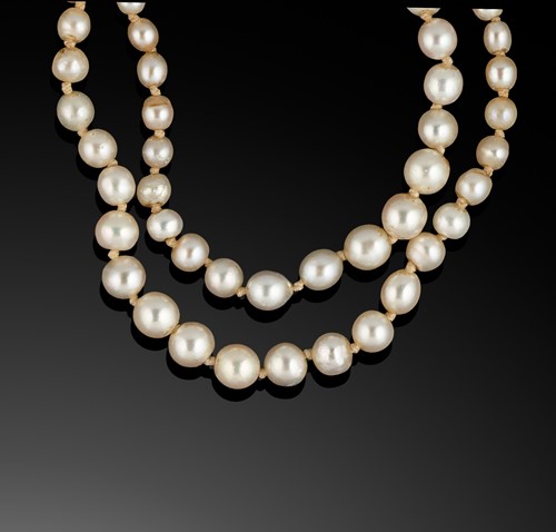 Lot 205 - A double row natural saltwater and cultured pearl necklace