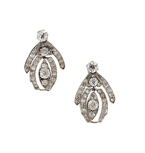 Lot 182 - A pair of diamond set ear pendants