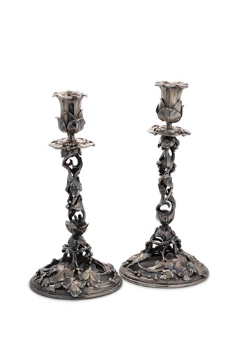 Lot 457 - A pair of fine 19th French silver candlesticks