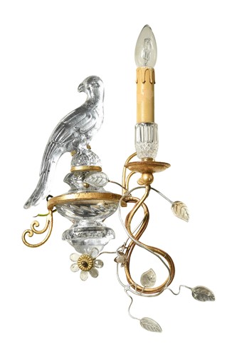 Lot 444 - A pair of crystal and gilt metal parrot wall sconces, in the manner of Maison Bagues, modern