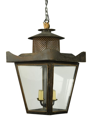 Lot 553 - A black and gilt-painted iron hanging lantern, 19th century