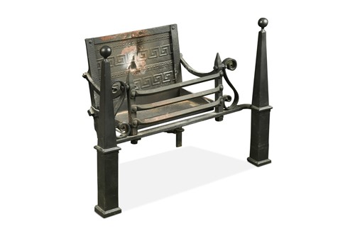 Lot 678 - A black painted cast and wrought iron fire grate, 19th century
