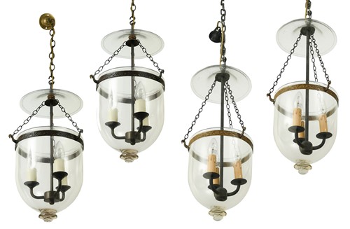 Lot 640 - A set of four storm hanging lanterns, 20th century