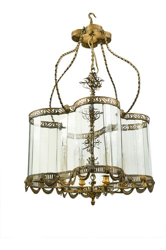 Lot 593 - A large Continental gilt metal and glass quatrefoil hanging lantern, 19th century