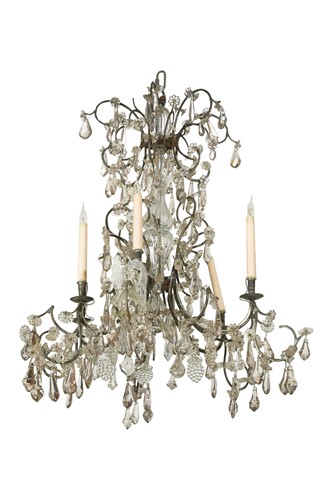 Lot 621 - A cut glass, six light chandelier, late 19th / early 20th century