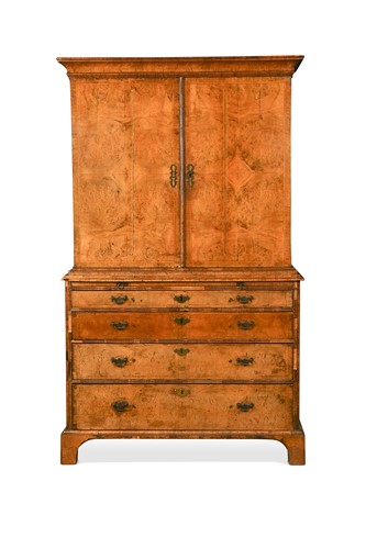 Lot 382 - A George I walnut secretaire cabinet