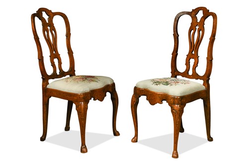 Lot 535 - A pair of Dutch marquetry side chairs, 19th century