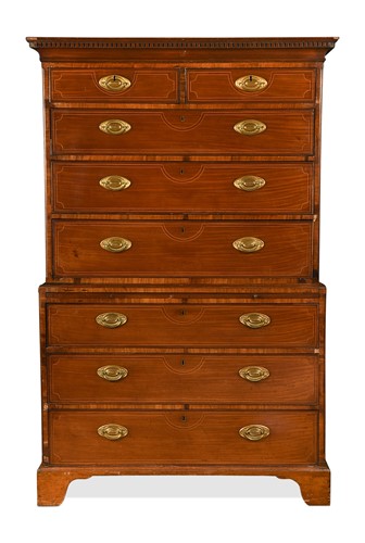 Lot 479 - A George III line inlaid mahogany chest on chest