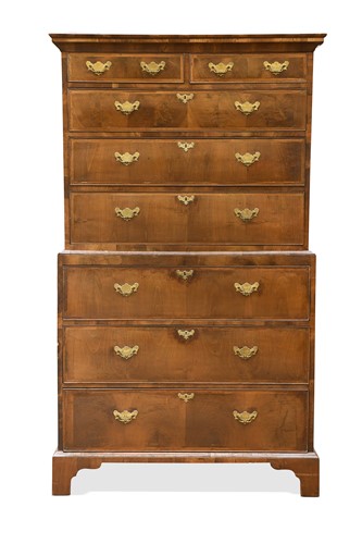 Lot 443 - A walnut chest on chest, 18th century