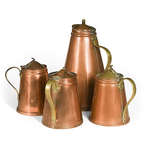 Lot 111 - W.A.S. Benson, four insulated copper jugs