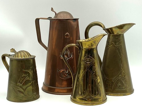 Lot 187 - A large Joseph Sankey & Sons lidded copper jug;...