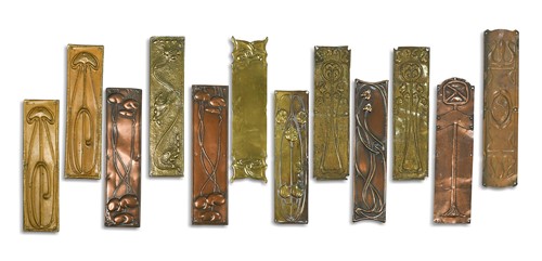 Lot 97 - A collection of Art Nouveau copper and brass doorplates