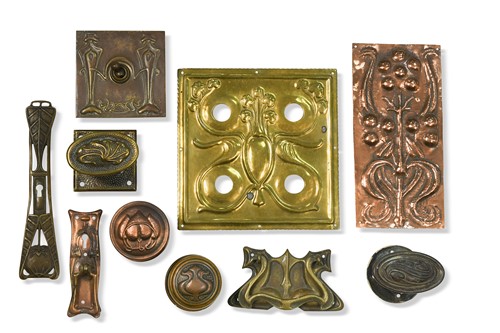 Lot 105 - A group of copper and brass Art Nouveau architectural fittings
