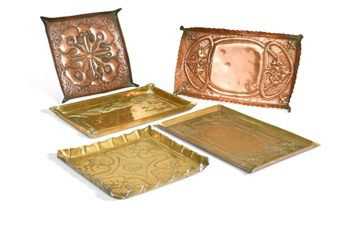 Lot 104 - A group of five Art Nouveau copper and brass trays