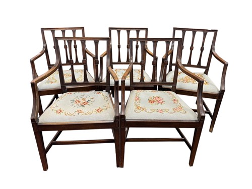 Lot 731 - A set of five Hepplewhite style mahogany...