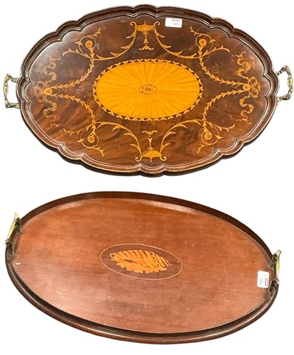 Lot 102 - Two Edwardian two-handled inlaid galley trays