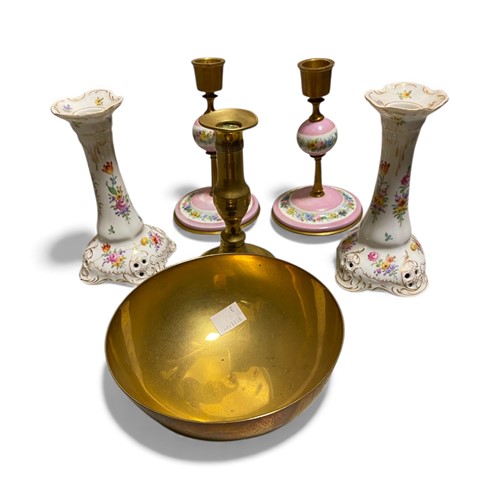 Lot 7 - A pair of Dresden candlesticks