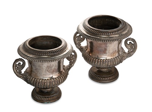 Lot 460 - A pair of 19th century silver plated wine coolers