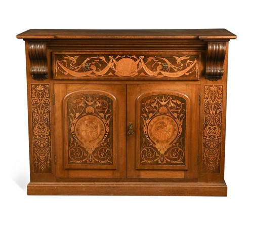 Lot 556 - A rosewood, mahogany and marquetry side cabinet, late 19th century