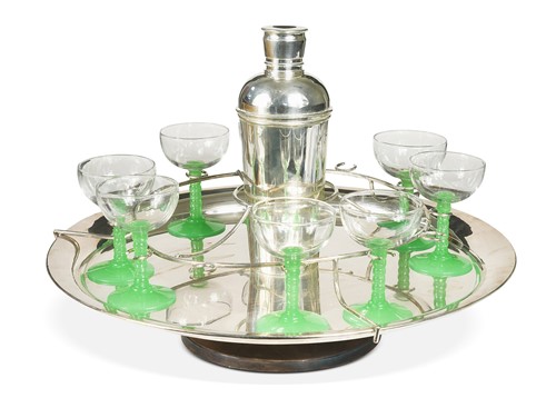 Lot 129 - An Art Deco style electroplated cocktail set