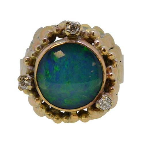 Lot 39 - A late 20th century 9ct gold opal doublet and diamond ring