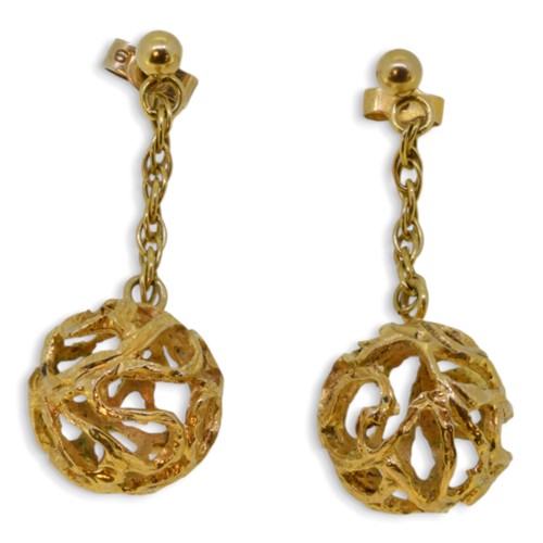 Lot 52 - A pair of 9ct gold ball ear pendants