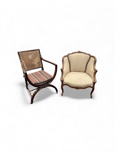 Lot 727 - A Continental X framed mahogany bergere with...