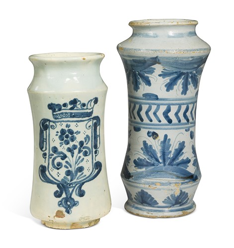 Lot 356 - A Delft blue and white albarello, 18th century