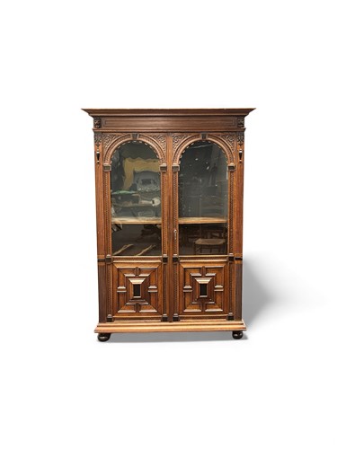 Lot 623 - Northern European oak two door glazed cabinet,...